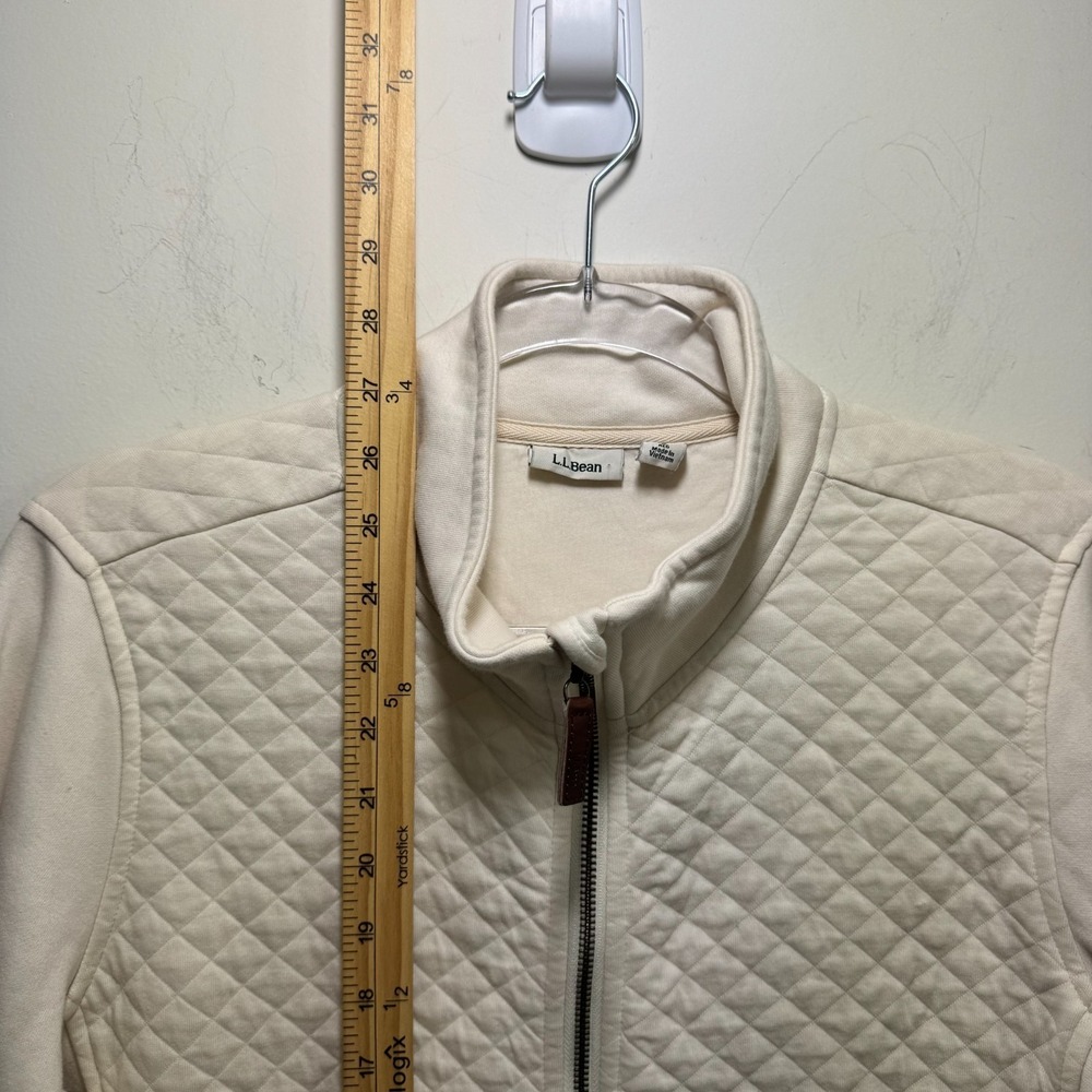 LL Bean Women Quilted Large Full-Zip Sweatshirt Classic Cream Soft - Picture 7 of 11